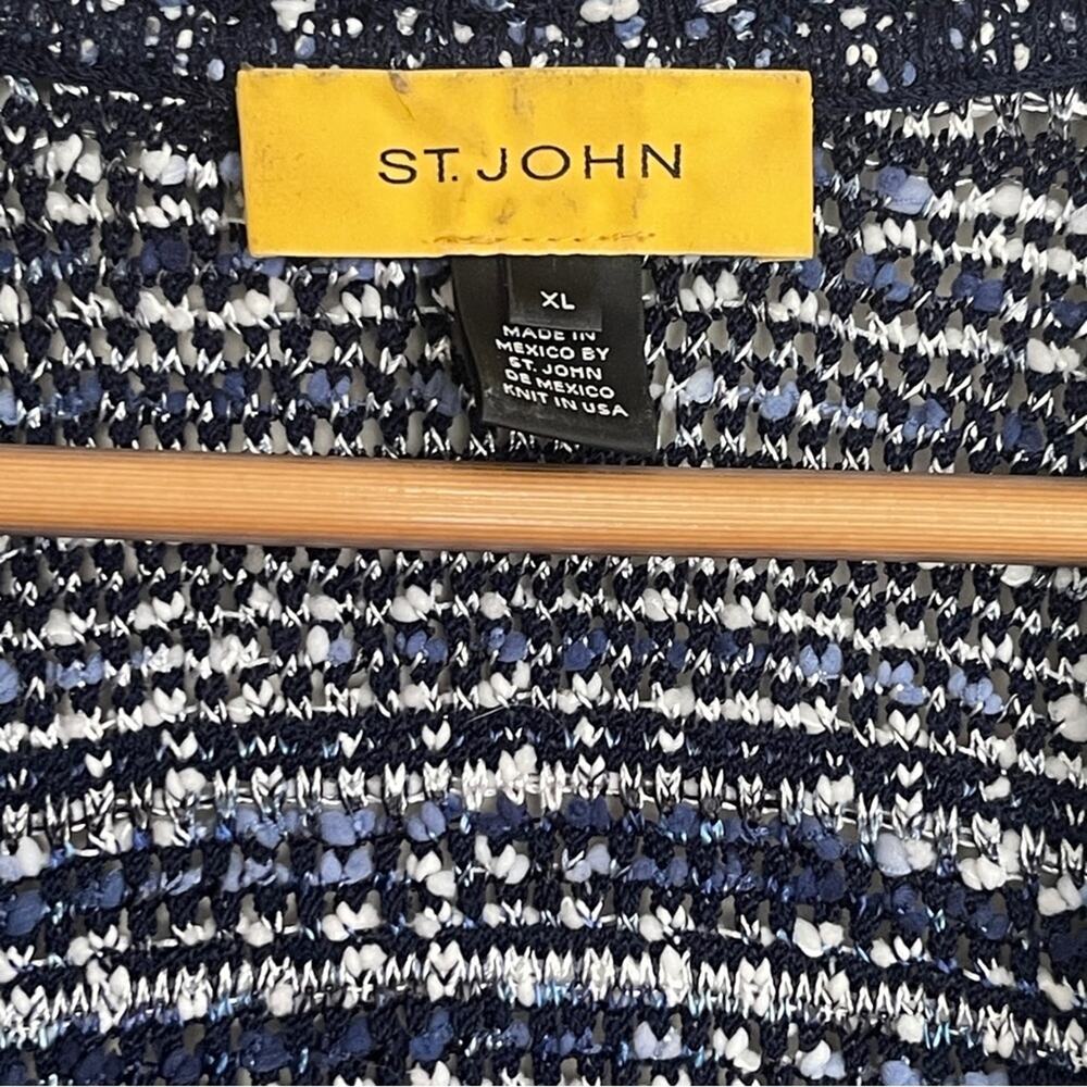 St. John Collection Lofty Floats 3/4 Sleeve Knit Jacket Blue White Size XL - Picture 8 of 11